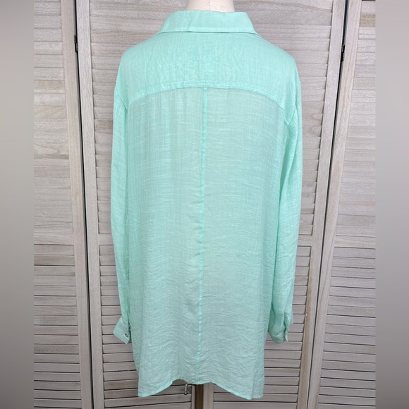 CHICO'S Oversized Button Down Shirt Linen Look Light Green-XL (Chico's 3) - Picture 3 of 4